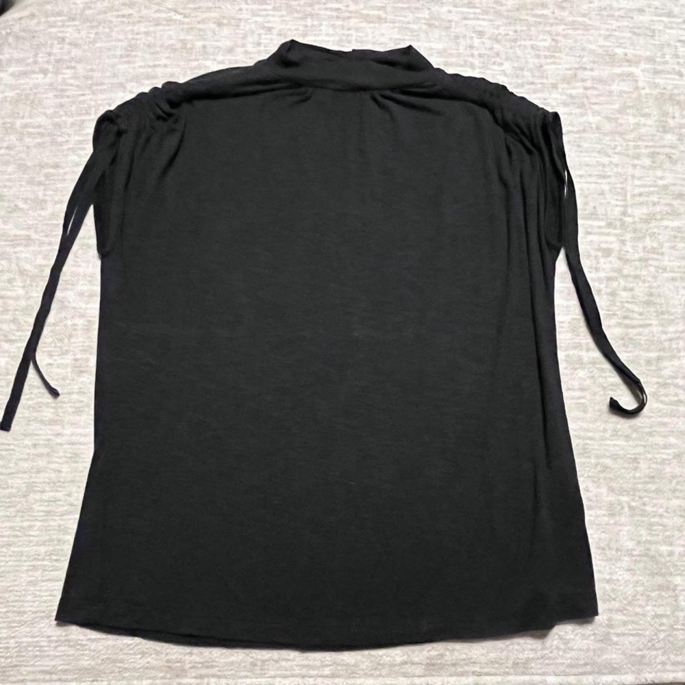 Anthropologie Black Ruched Sleeve Top XS Drawstring Shoulders Soft Knit Korea